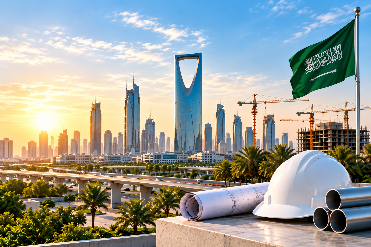 Engineers on a construction site in Saudi Arabia
